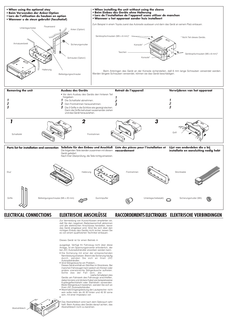 Electrical connections, Elektrische anschlusse, Raccordements electriques | Elektrische verbindingen, 1raccordements electriques, Elektrische anschlüsse | JVC KD-S733R User Manual | Page 2 / 4
