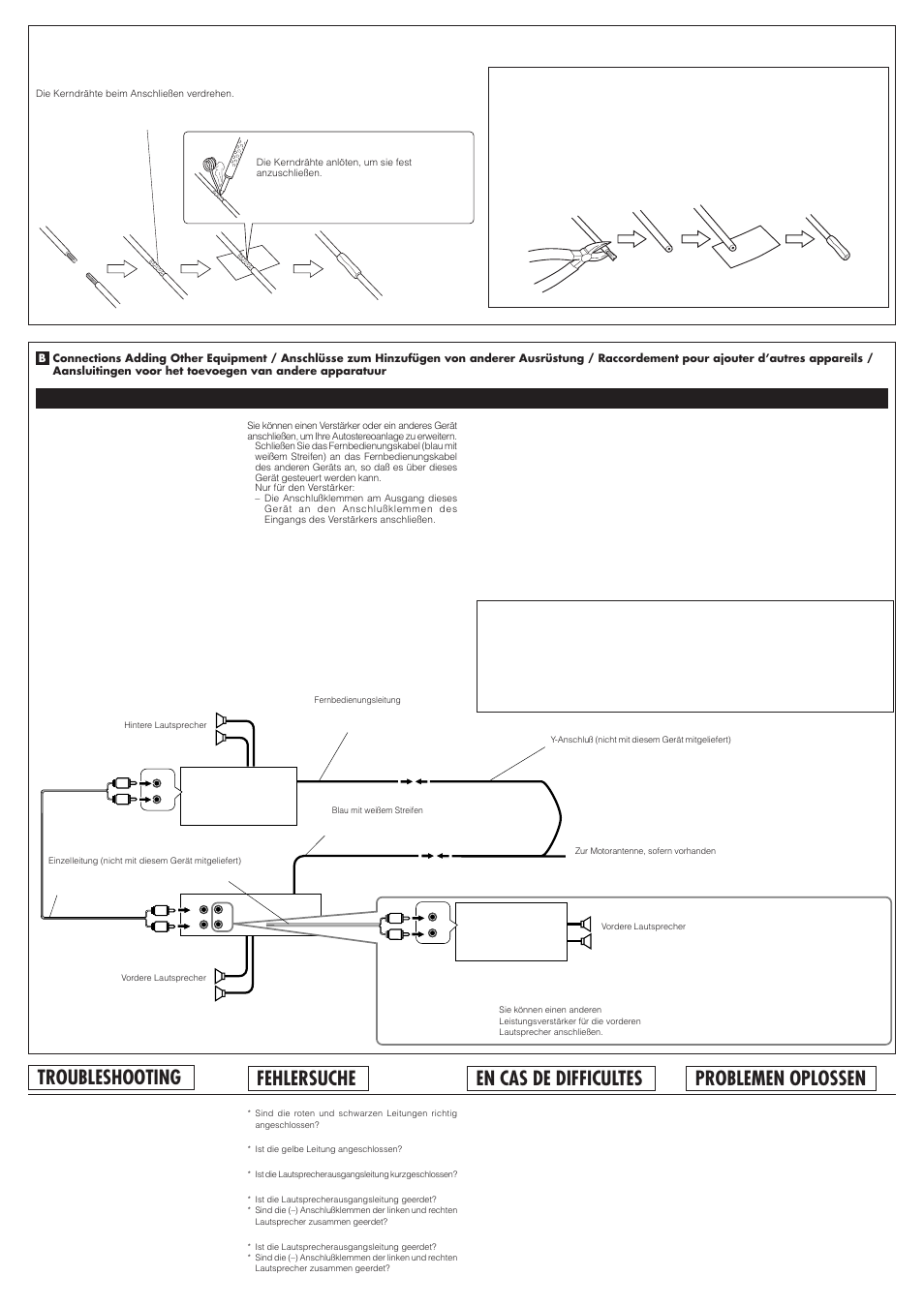 Troubleshooting, Fehlersuche, En cas de difficultes | Problemen oplossen | JVC KD-S733R User Manual | Page 4 / 4