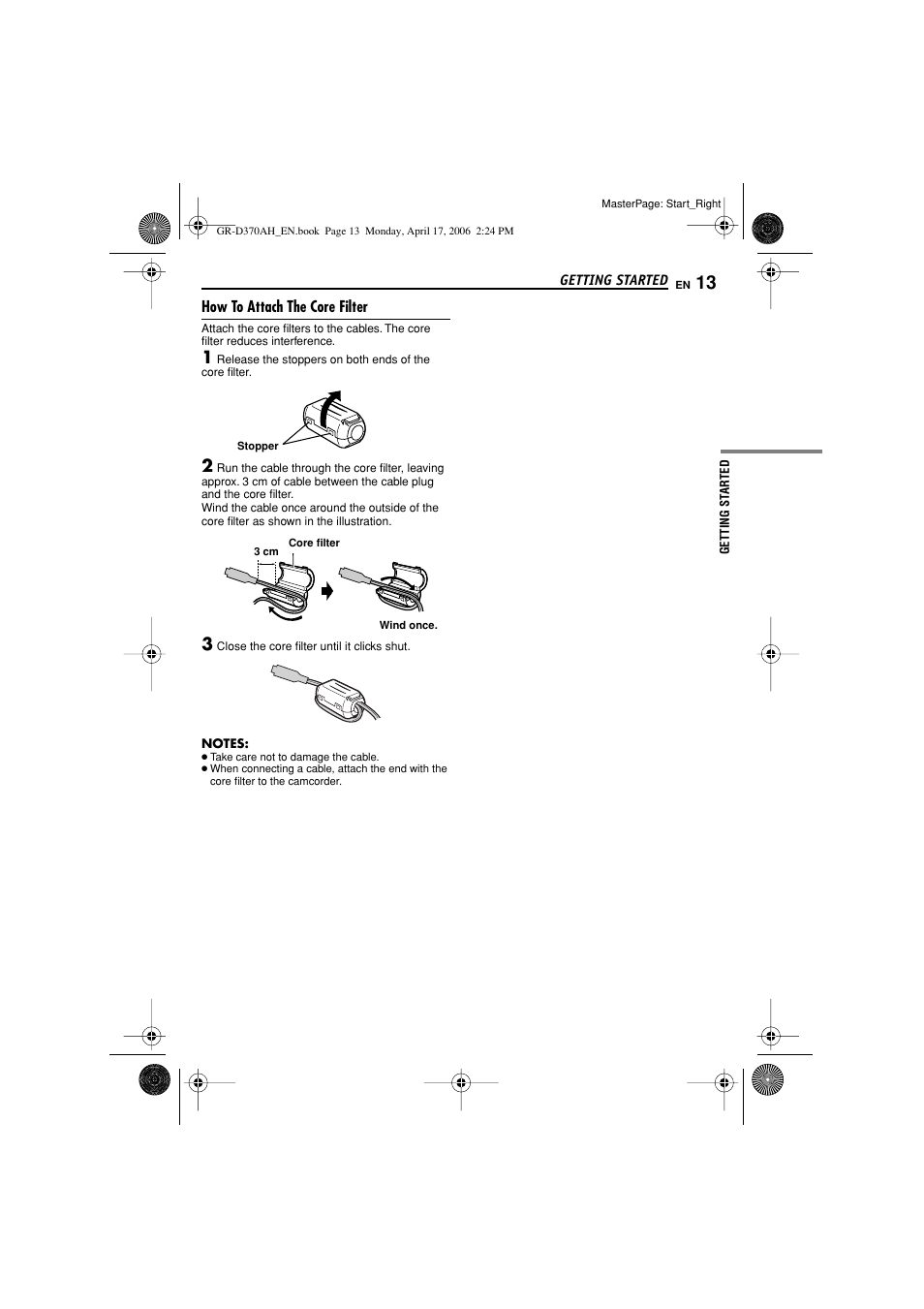 How to attach the core filter | JVC GR-D370AH User Manual | Page 13 / 72