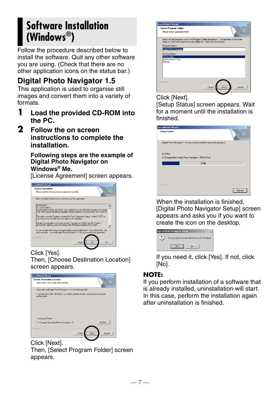 Software installation (windows®), Digital photo navigator 1.5, 1 load the provided cd-rom into the pc | Software installation (windows | JVC GR-D370AH User Manual | Page 62 / 72