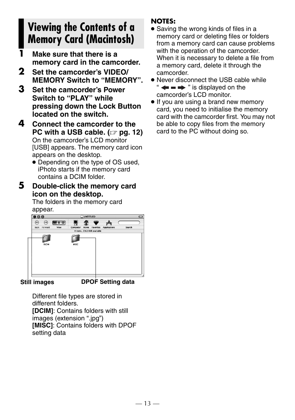 Viewing the contents of a memory card (macintosh), 5 double-click the memory card icon on the desktop, Viewing the contents of a memory card | Macintosh) | JVC GR-D370AH User Manual | Page 68 / 72