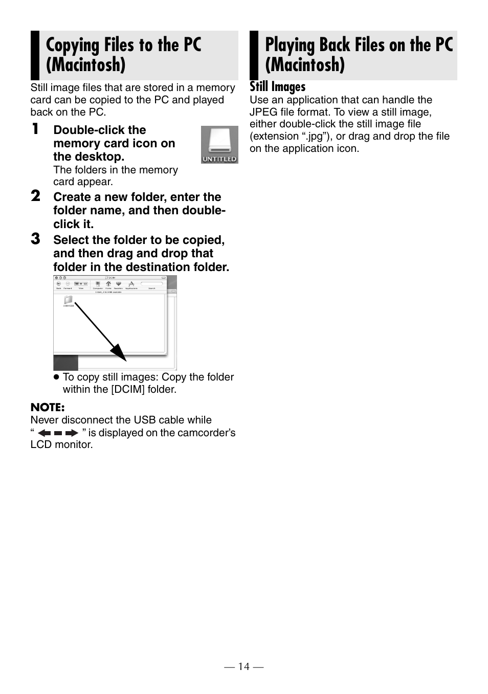 Copying files to the pc (macintosh), 1 double-click the memory card icon on the desktop, Playing back files on the pc (macintosh) | JVC GR-D370AH User Manual | Page 69 / 72