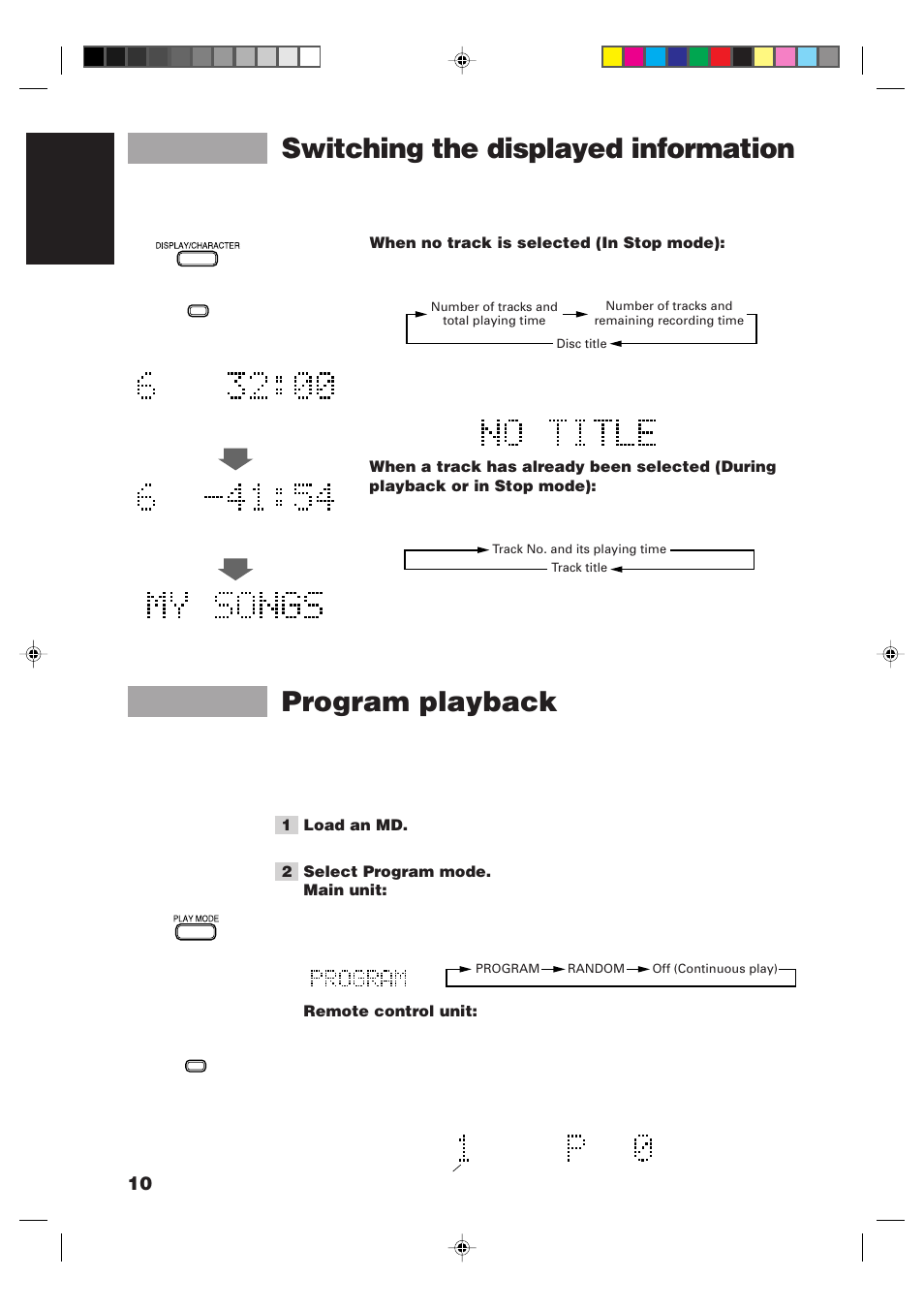 Switching the displayed information, Program playback, 10 english | JVC XM-228BK User Manual | Page 14 / 21
