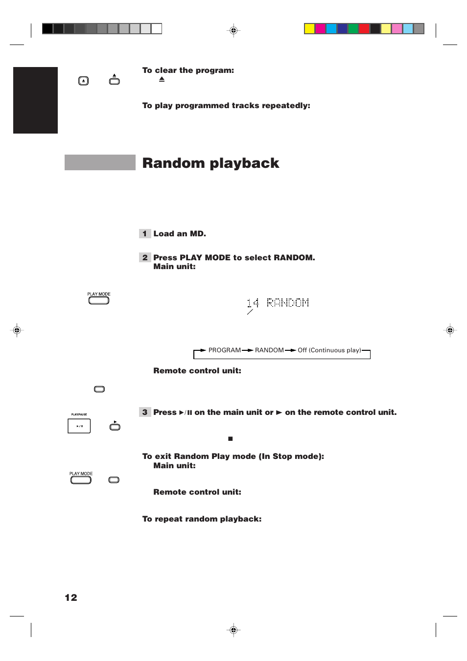 Random playback, 12 english | JVC XM-228BK User Manual | Page 16 / 21