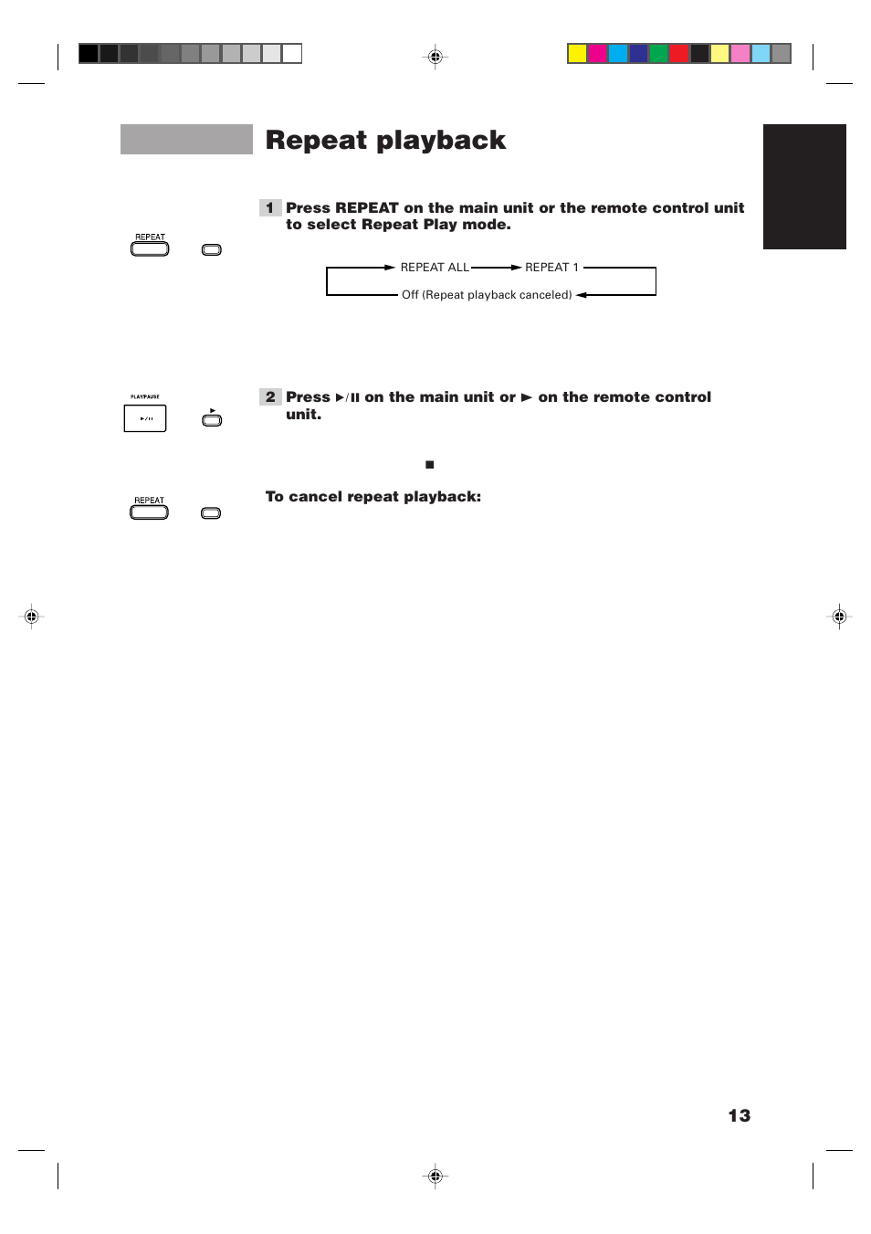 Repeat playback, 13 english | JVC XM-228BK User Manual | Page 17 / 21