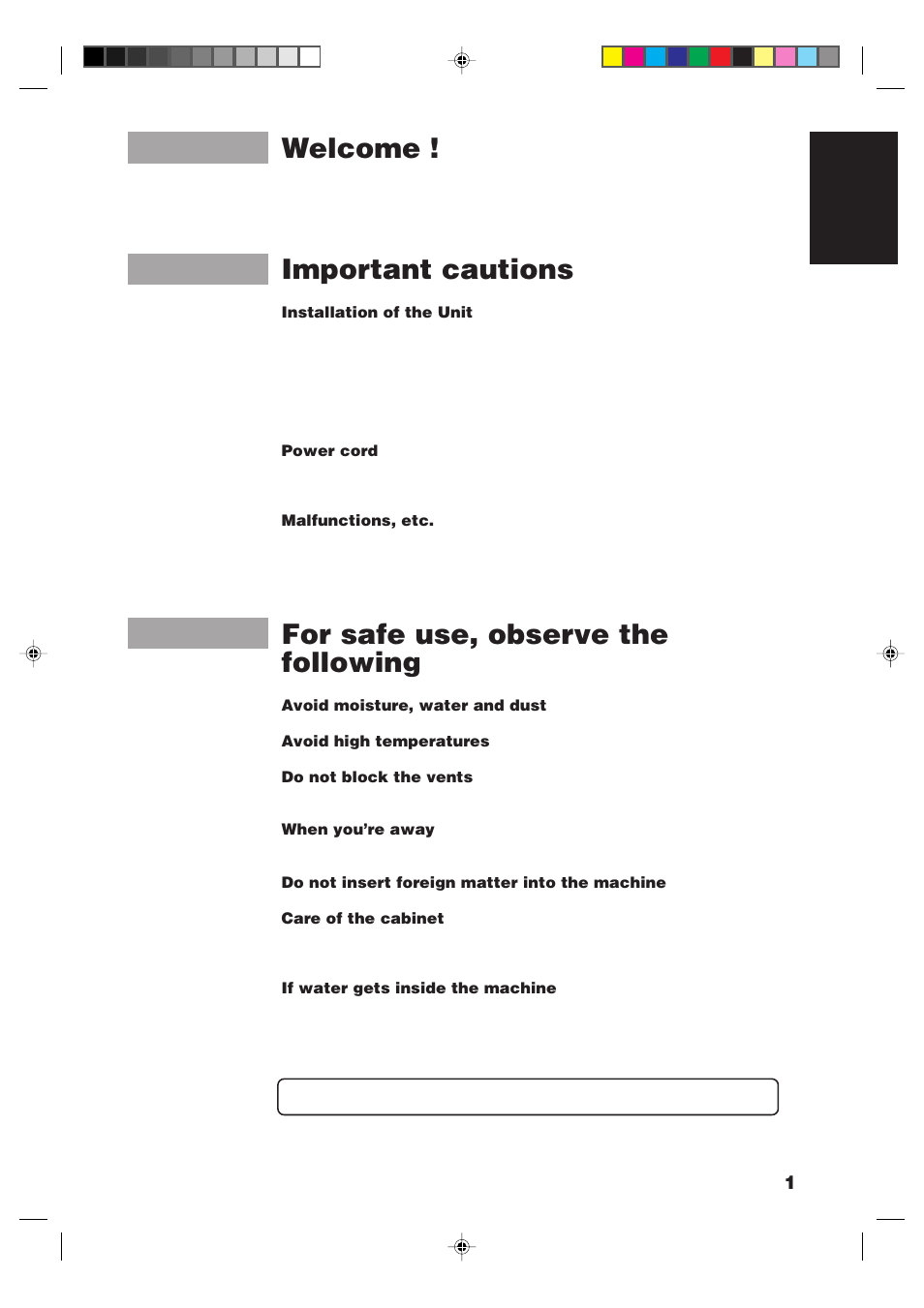 Welcome, Important cautions, For safe use, observe the following | 1english | JVC XM-228BK User Manual | Page 5 / 21