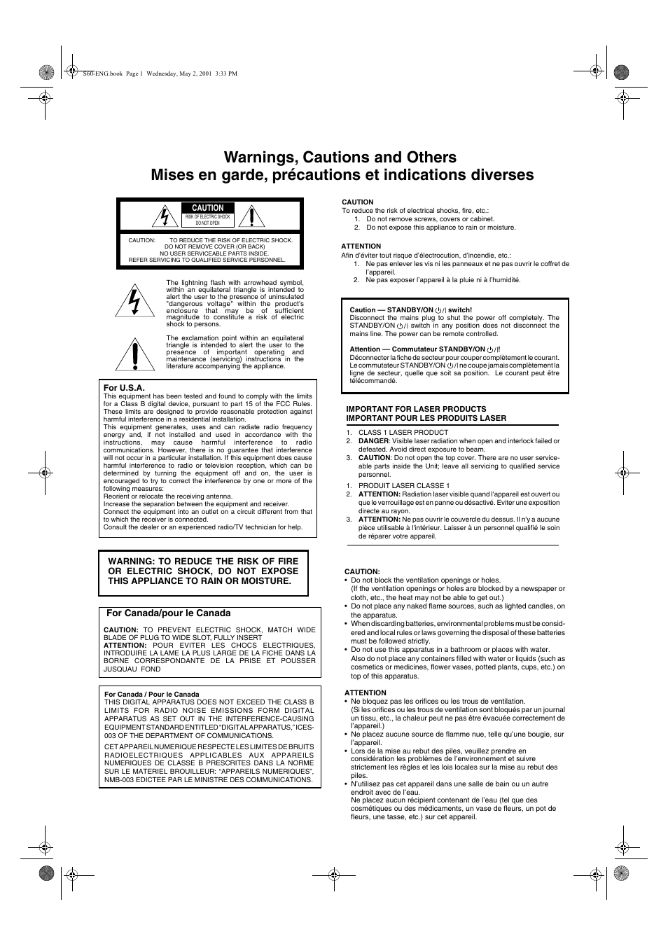 Warnings | JVC XV-S60 User Manual | Page 2 / 60