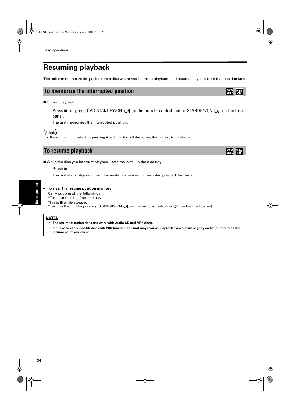 Resuming playback | JVC XV-S60 User Manual | Page 26 / 60