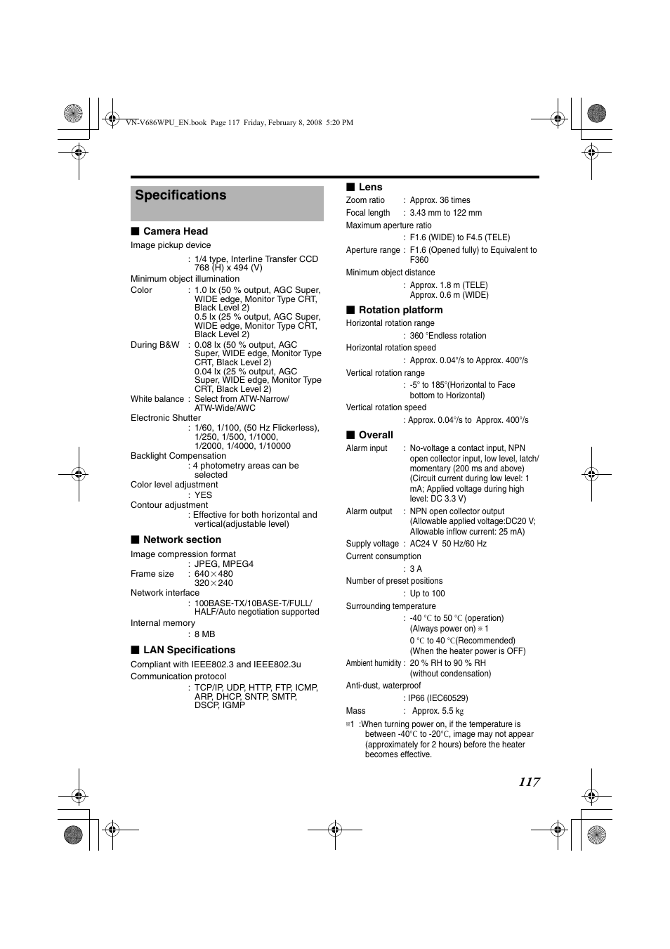 Specifications | JVC VN-V686WPU User Manual | Page 117 / 119