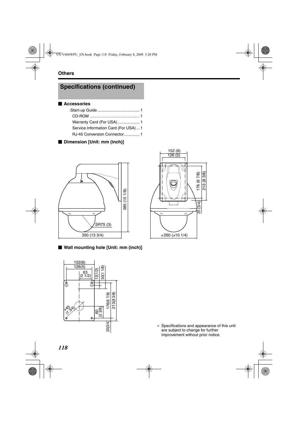 Specifications (continued) | JVC VN-V686WPU User Manual | Page 118 / 119