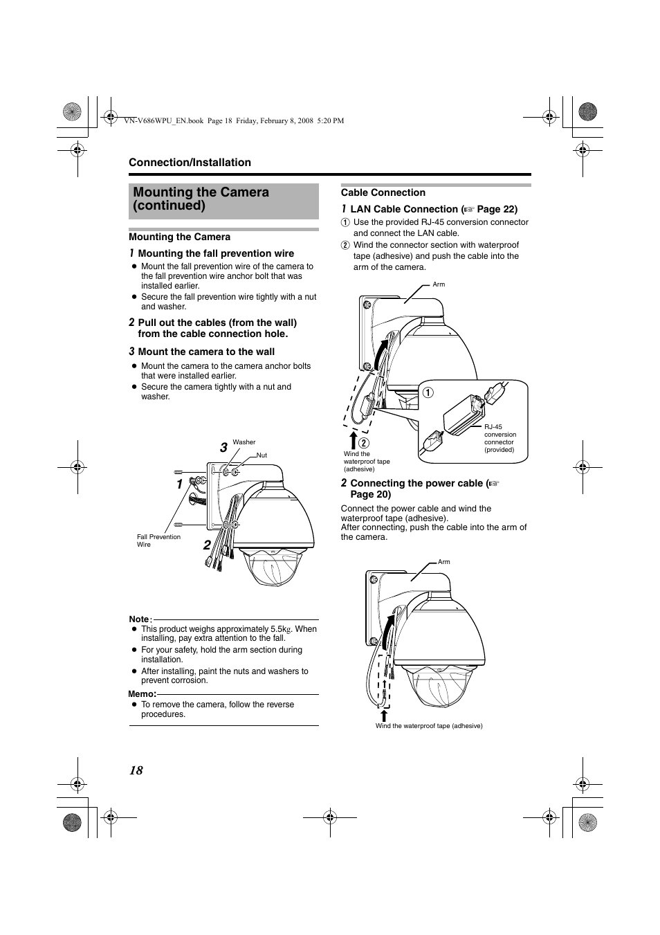 Mounting the camera (continued) 1 2 3 | JVC VN-V686WPU User Manual | Page 18 / 119