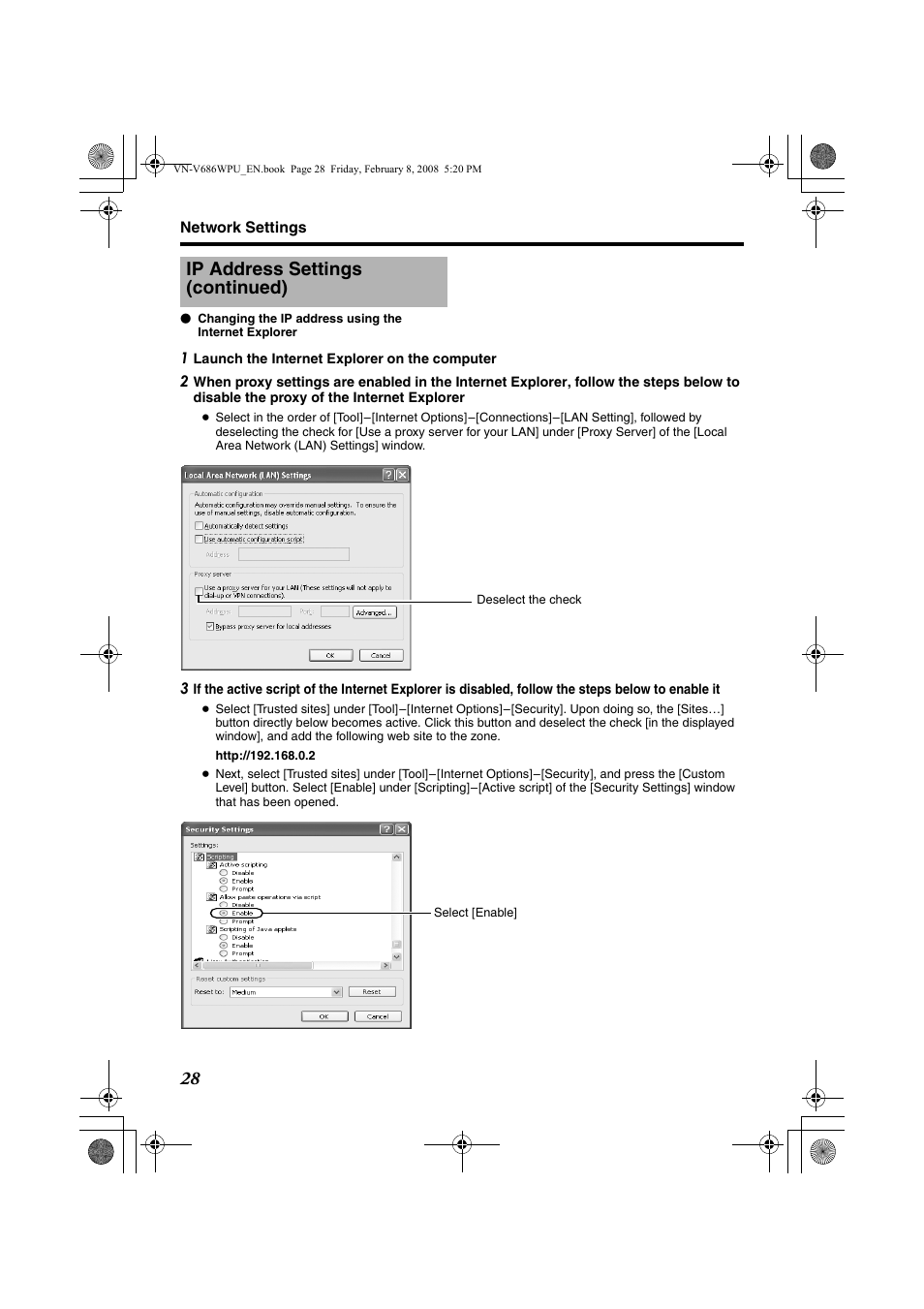 Ip address settings (continued) | JVC VN-V686WPU User Manual | Page 28 / 119