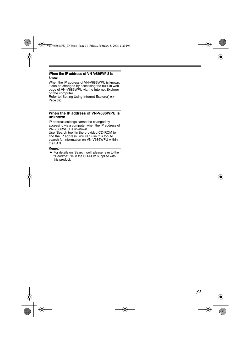 When the ip address of vn-v686wpu is known, When the ip address of vn-v686wpu is unknown, When the ip address of vn-v686wpu is | Known, Unknown | JVC VN-V686WPU User Manual | Page 31 / 119