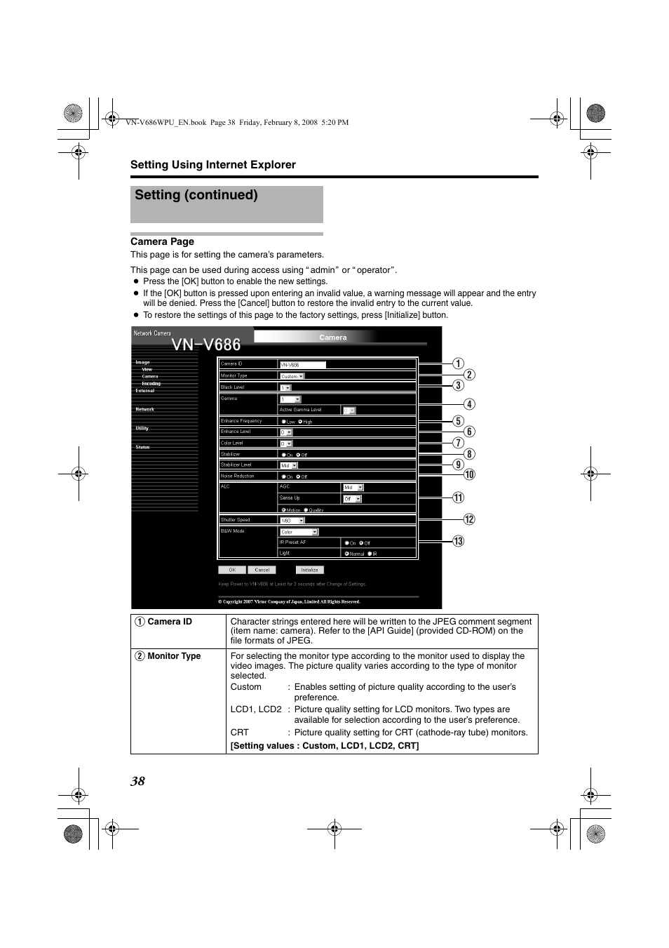 Setting (continued) | JVC VN-V686WPU User Manual | Page 38 / 119