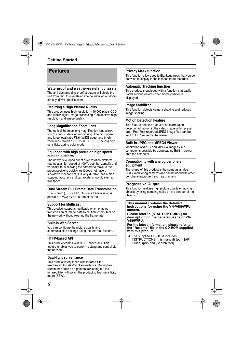 Features | JVC VN-V686WPU User Manual | Page 6 / 119