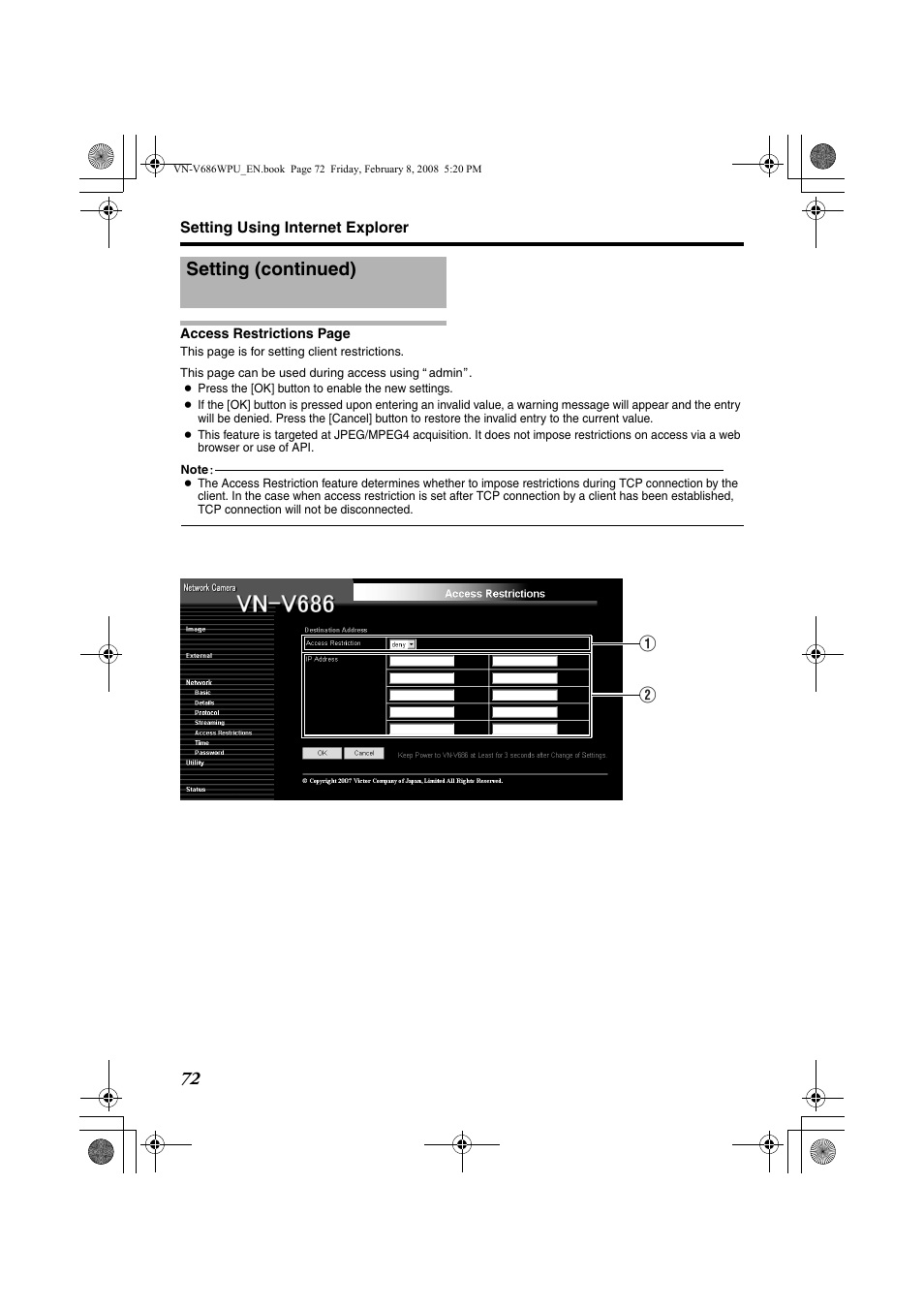 Setting (continued) | JVC VN-V686WPU User Manual | Page 72 / 119