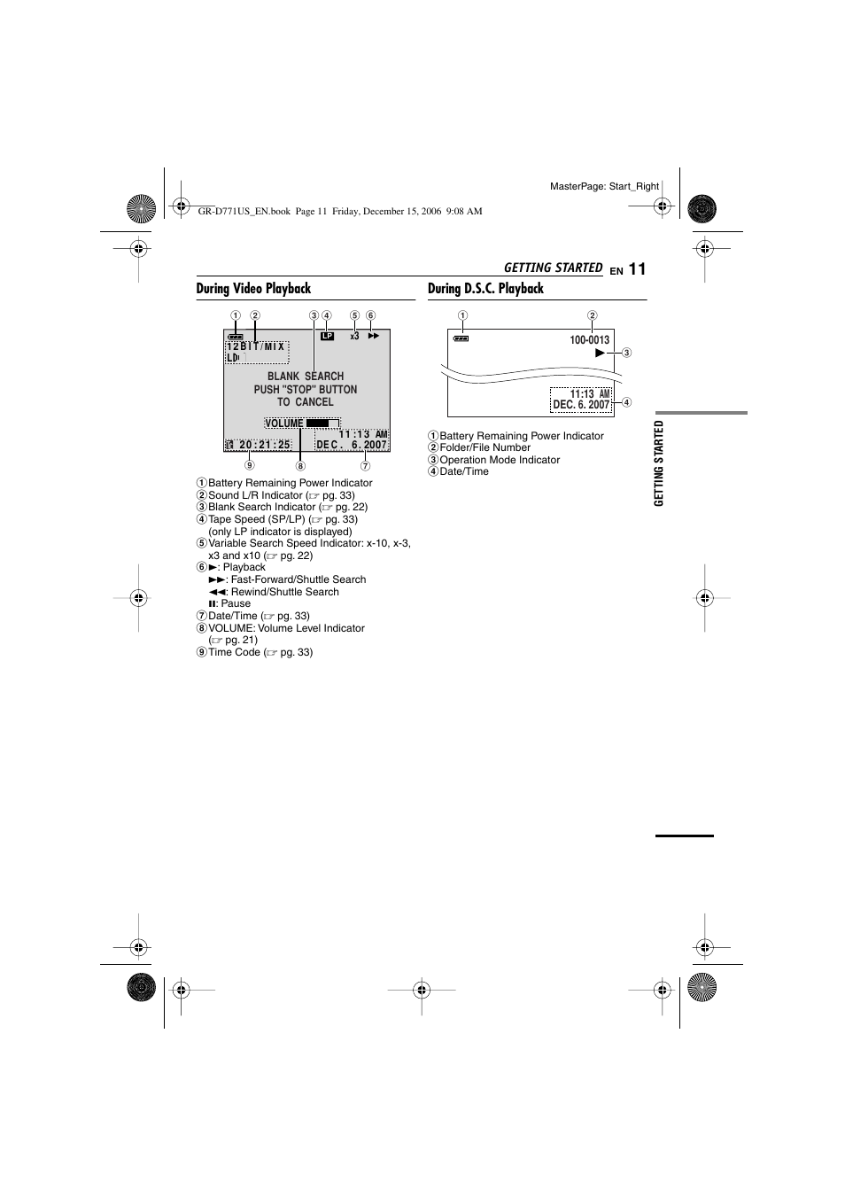 During video playback, During d.s.c. playback | JVC GR-D771U User Manual | Page 11 / 48