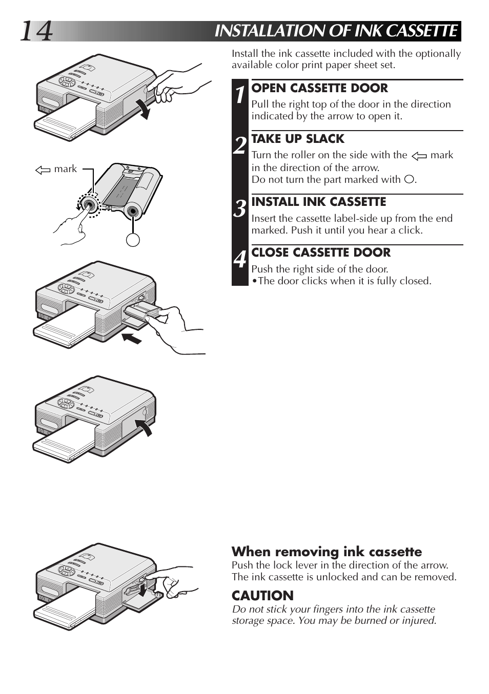 Installation of ink cassette | JVC 0199MNV*UN*SW User Manual | Page 14 / 52