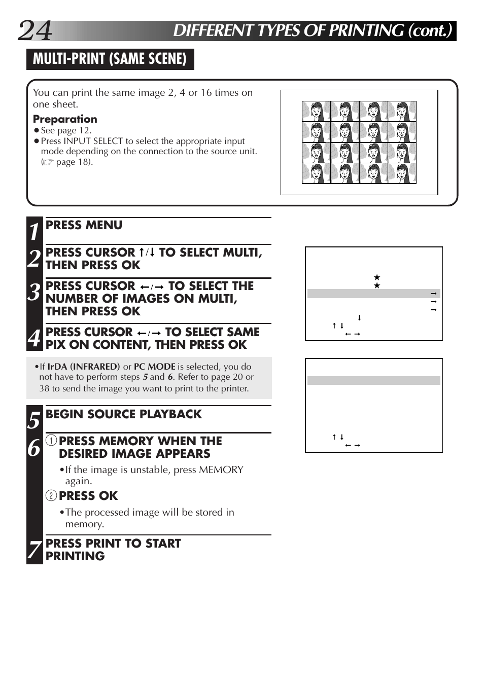 Different types of printing (cont.), Multi-print (same scene) | JVC 0199MNV*UN*SW User Manual | Page 24 / 52