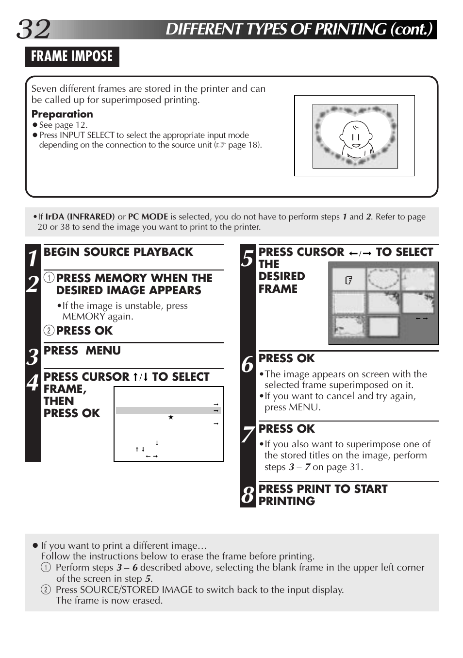 Different types of printing (cont.), Frame impose | JVC 0199MNV*UN*SW User Manual | Page 32 / 52