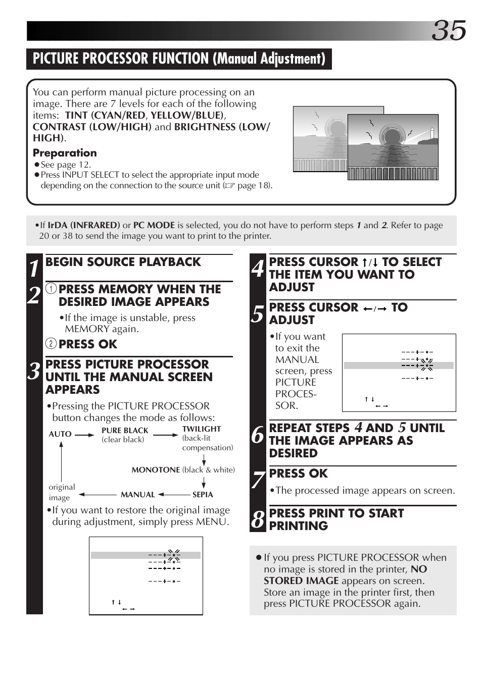 Picture processor function (manual adjustment) | JVC 0199MNV*UN*SW User Manual | Page 35 / 52