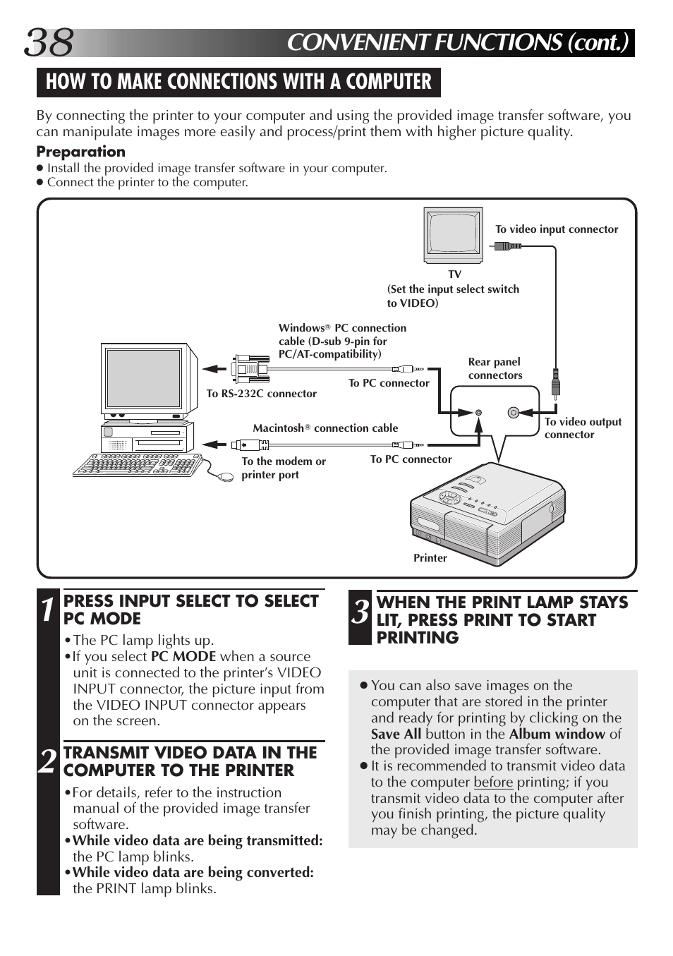 Convenient functions (cont.), How to make connections with a computer | JVC 0199MNV*UN*SW User Manual | Page 38 / 52