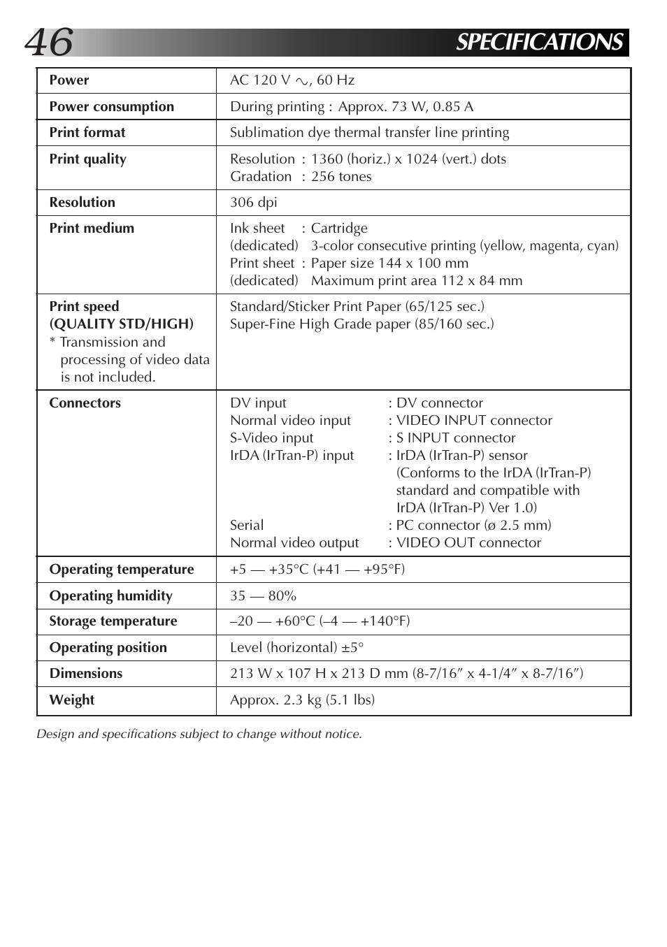 Specifications | JVC 0199MNV*UN*SW User Manual | Page 46 / 52