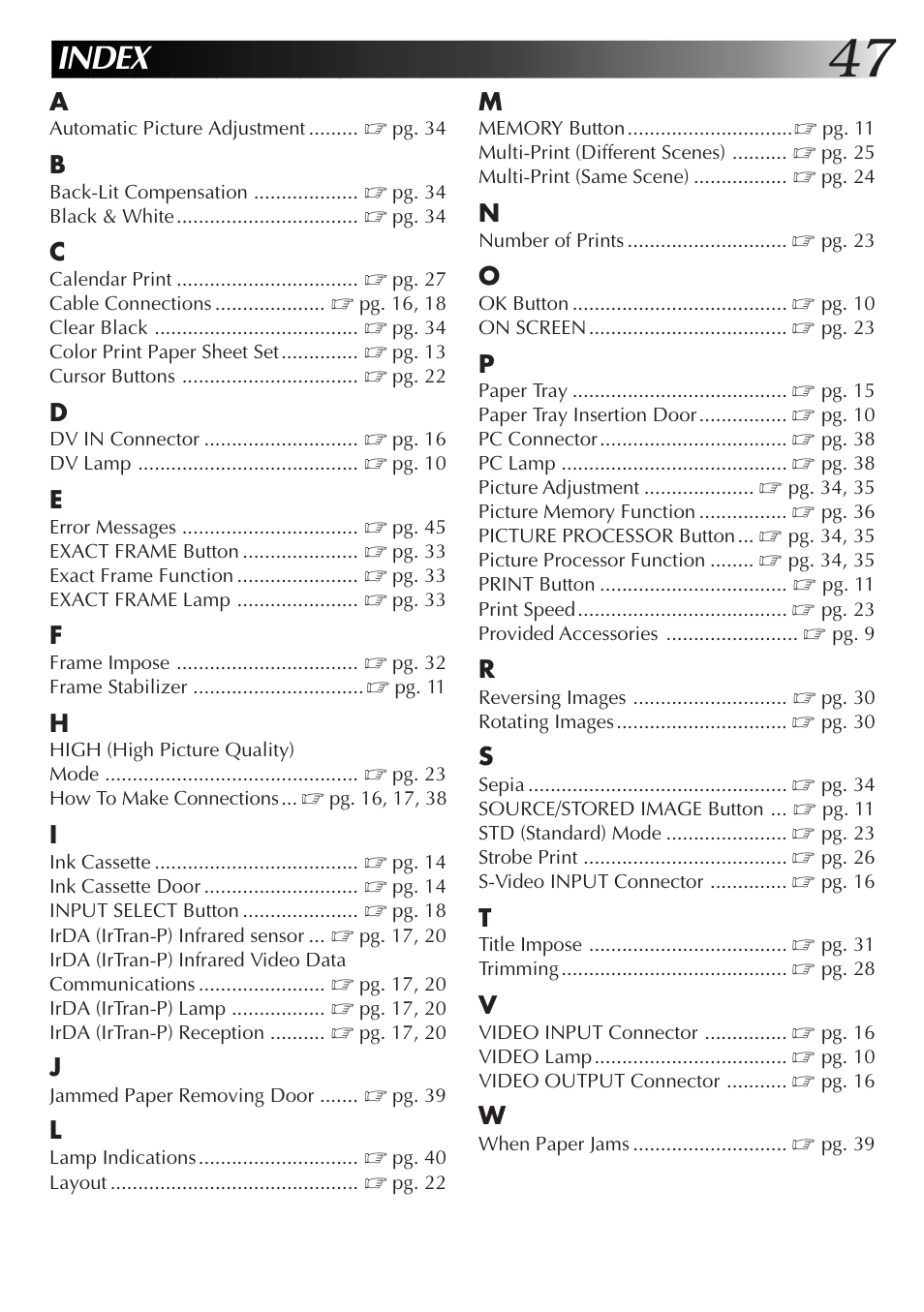 Index | JVC 0199MNV*UN*SW User Manual | Page 47 / 52