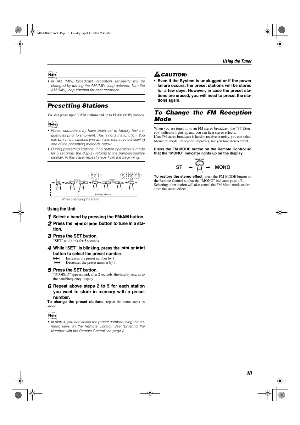 Presetting stations | JVC ca-mxkb4 User Manual | Page 13 / 32