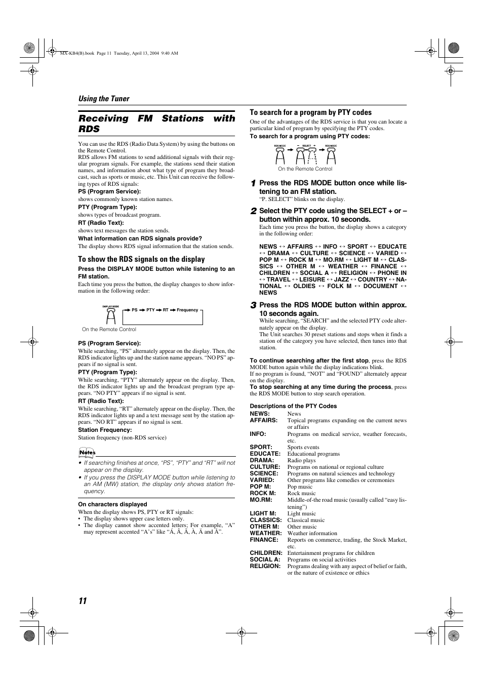 Receiving fm stations with rds, Using the tuner | JVC ca-mxkb4 User Manual | Page 14 / 32