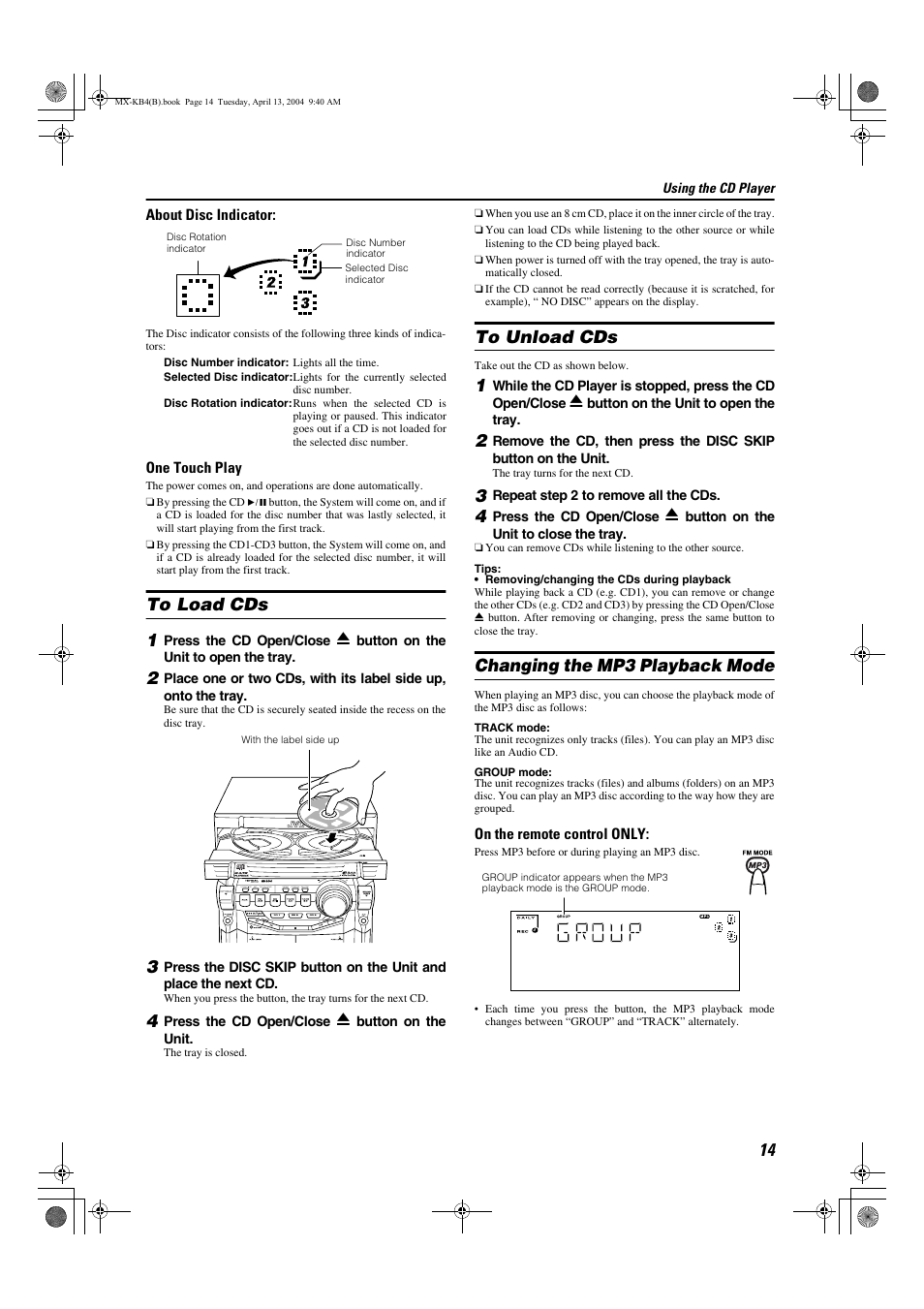 Changing the mp3 playback mode | JVC ca-mxkb4 User Manual | Page 17 / 32