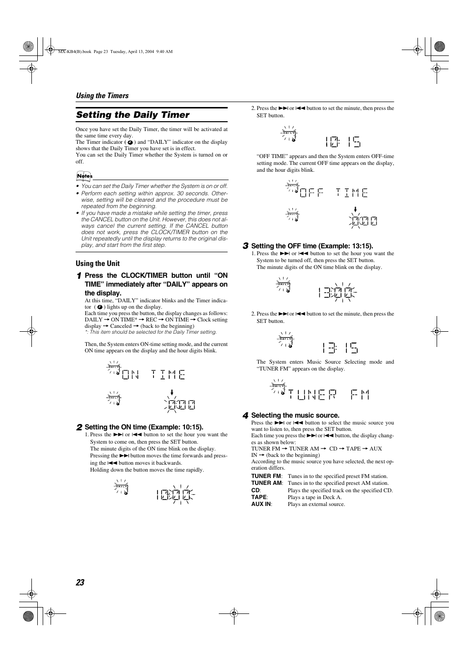 Setting the daily timer | JVC ca-mxkb4 User Manual | Page 26 / 32