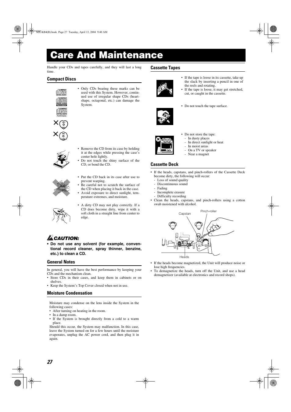 Care and maintenance | JVC ca-mxkb4 User Manual | Page 30 / 32