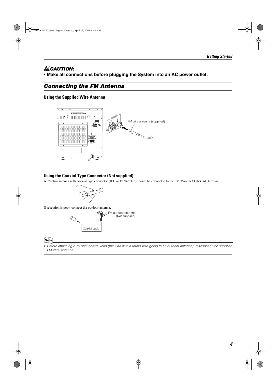 Connecting the fm antenna | JVC ca-mxkb4 User Manual | Page 7 / 32