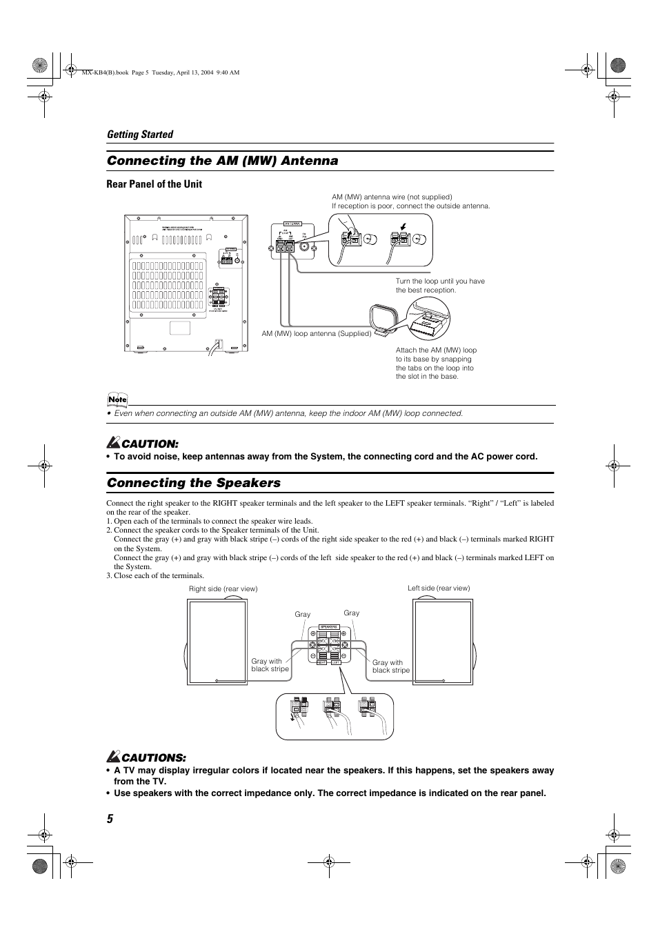 Connecting the am (mw) antenna, Connecting the speakers | JVC ca-mxkb4 User Manual | Page 8 / 32