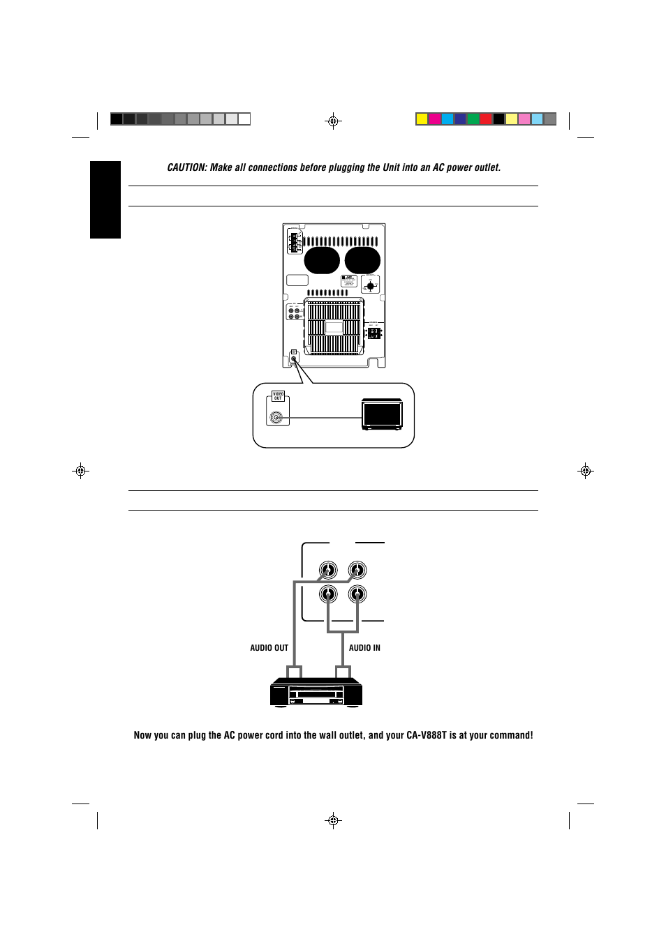 Connecting a tv, Connecting a vcr, English | Right left right left | JVC CA-V888T User Manual | Page 10 / 53