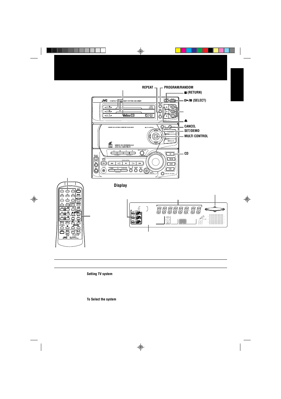 Using the video cd player, Before using the video cd player (important!), English | Display | JVC CA-V888T User Manual | Page 23 / 53