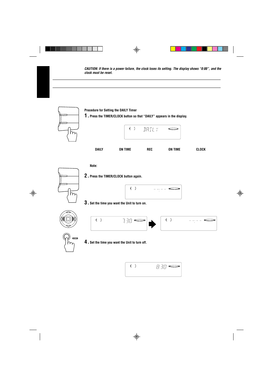Setting the daily timer, English | JVC CA-V888T User Manual | Page 44 / 53