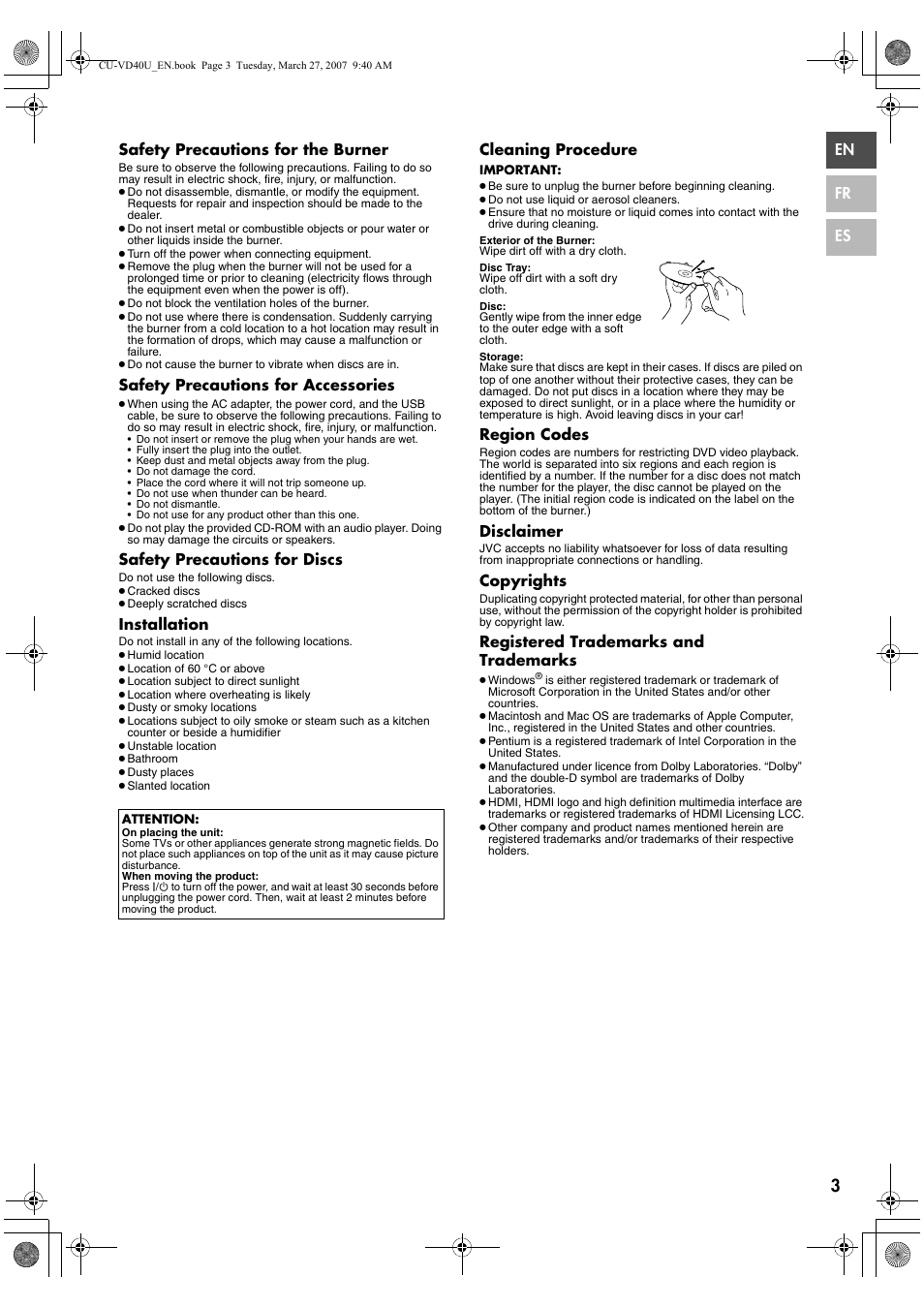 JVC HD Everio SHARE STATION CU-VD40U User Manual | Page 3 / 28