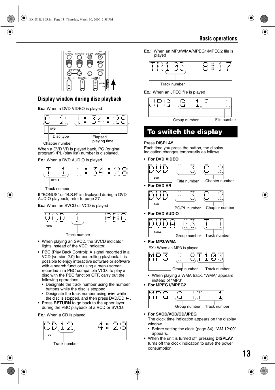 To switch the display | JVC CA-EXD11 User Manual | Page 15 / 128