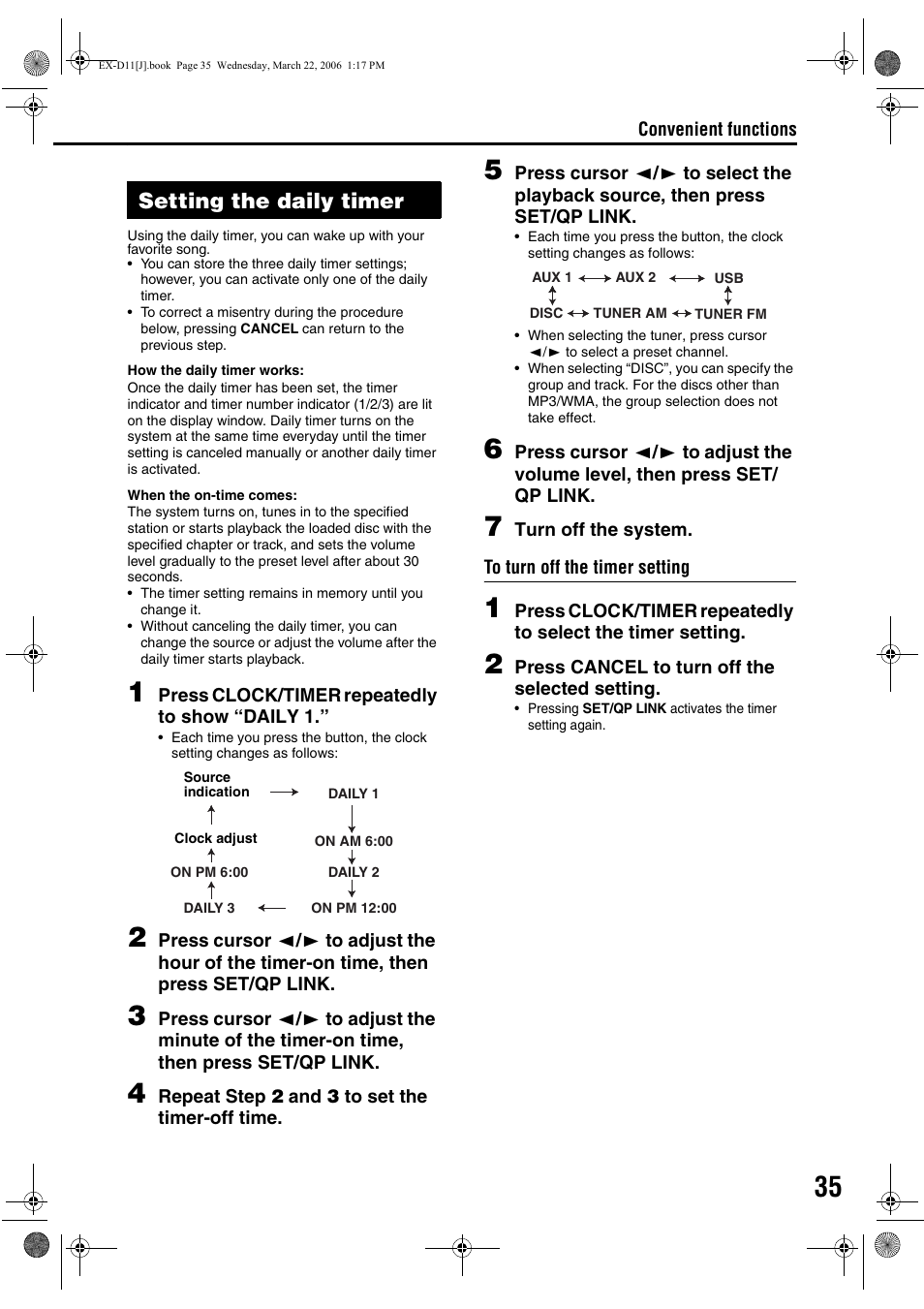 Setting the daily timer | JVC CA-EXD11 User Manual | Page 37 / 128