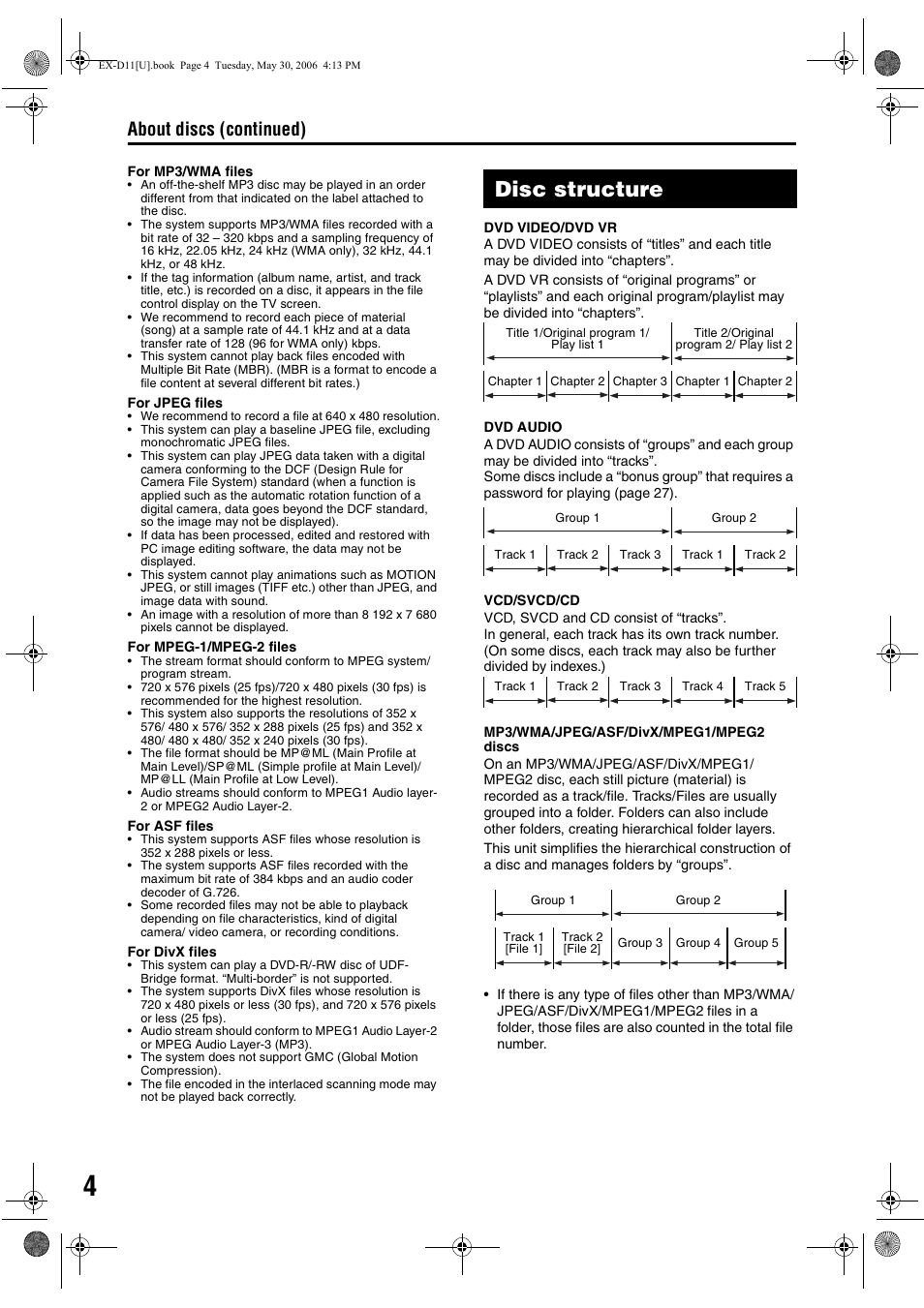 Disc structure, About discs (continued) | JVC CA-EXD11 User Manual | Page 50 / 128