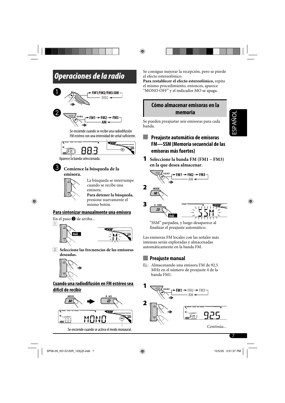 Operaciones de la radio ~ ÿ | JVC KD-G120R User Manual | Page 19 / 38