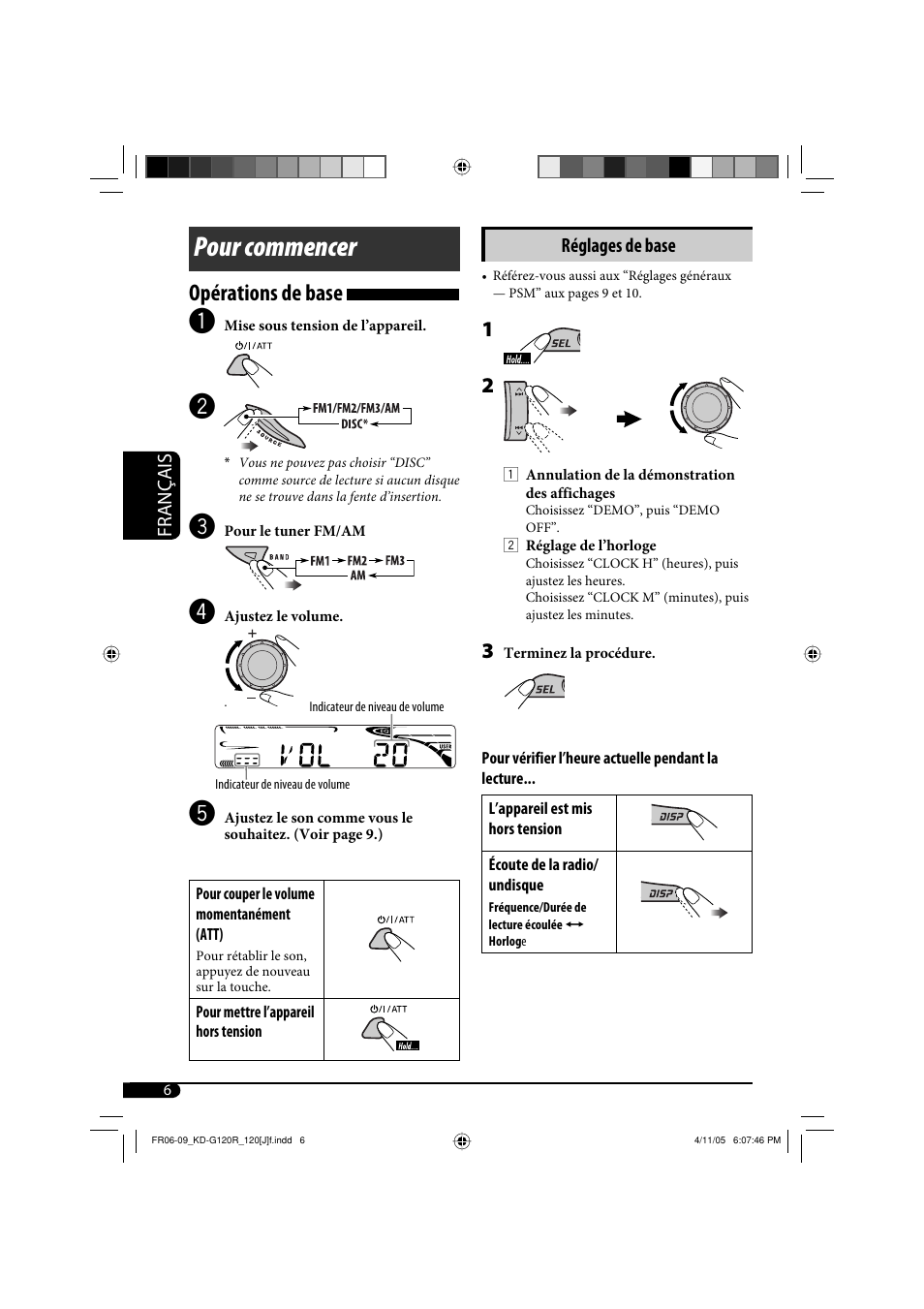 Pour commencer, Opérations de base | JVC KD-G120R User Manual | Page 30 / 38