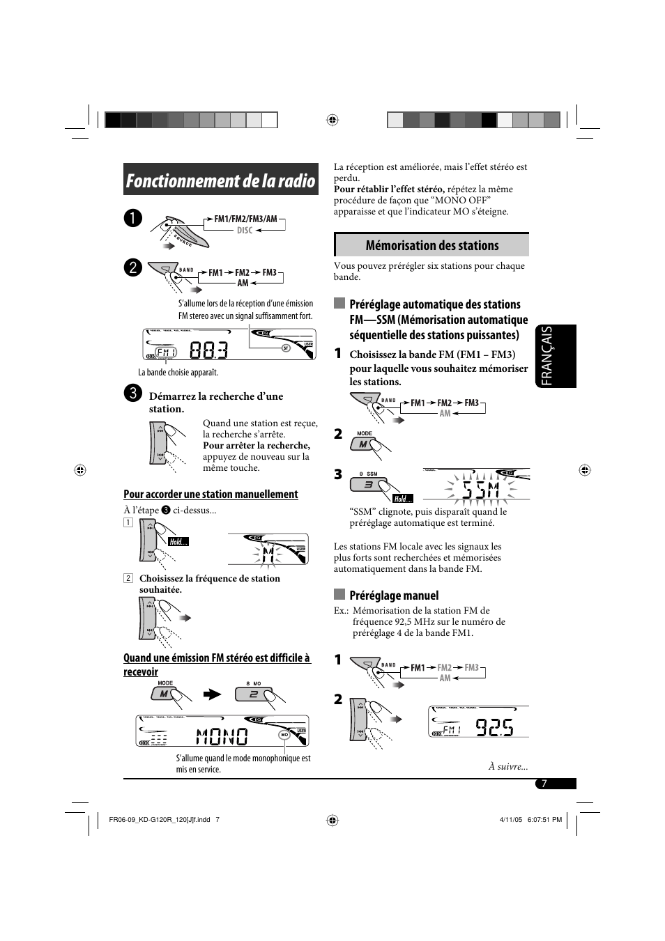 Fonctionnement de la radio ~ ÿ | JVC KD-G120R User Manual | Page 31 / 38