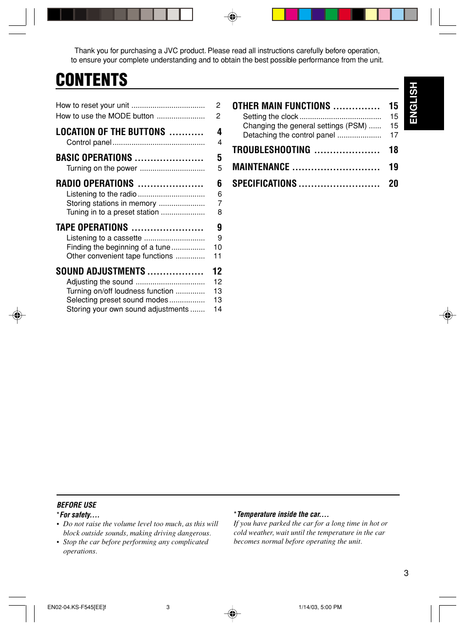 JVC KS-F545 User Manual | Page 3 / 25