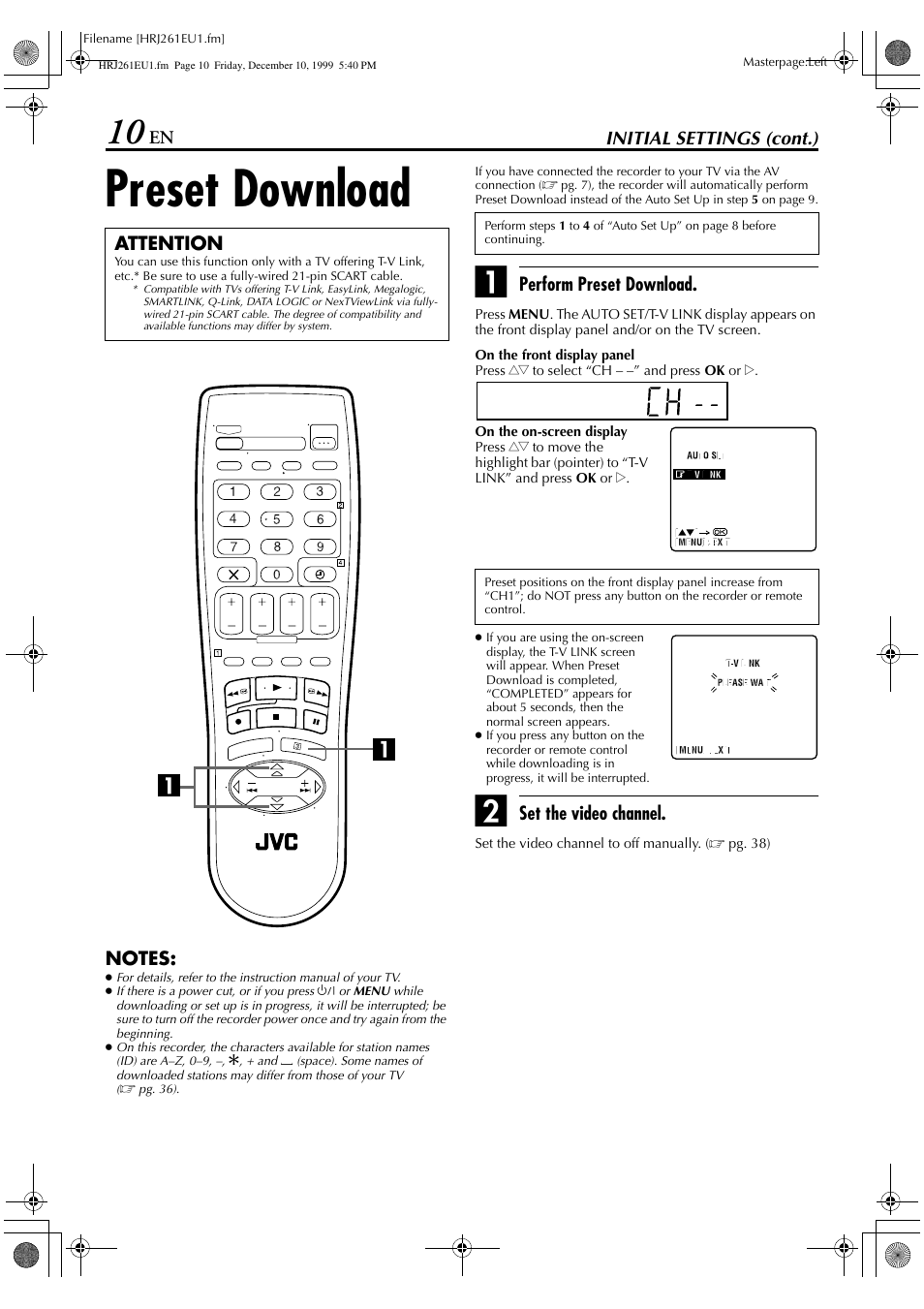 Preset download | JVC HR-J261EU User Manual | Page 10 / 44