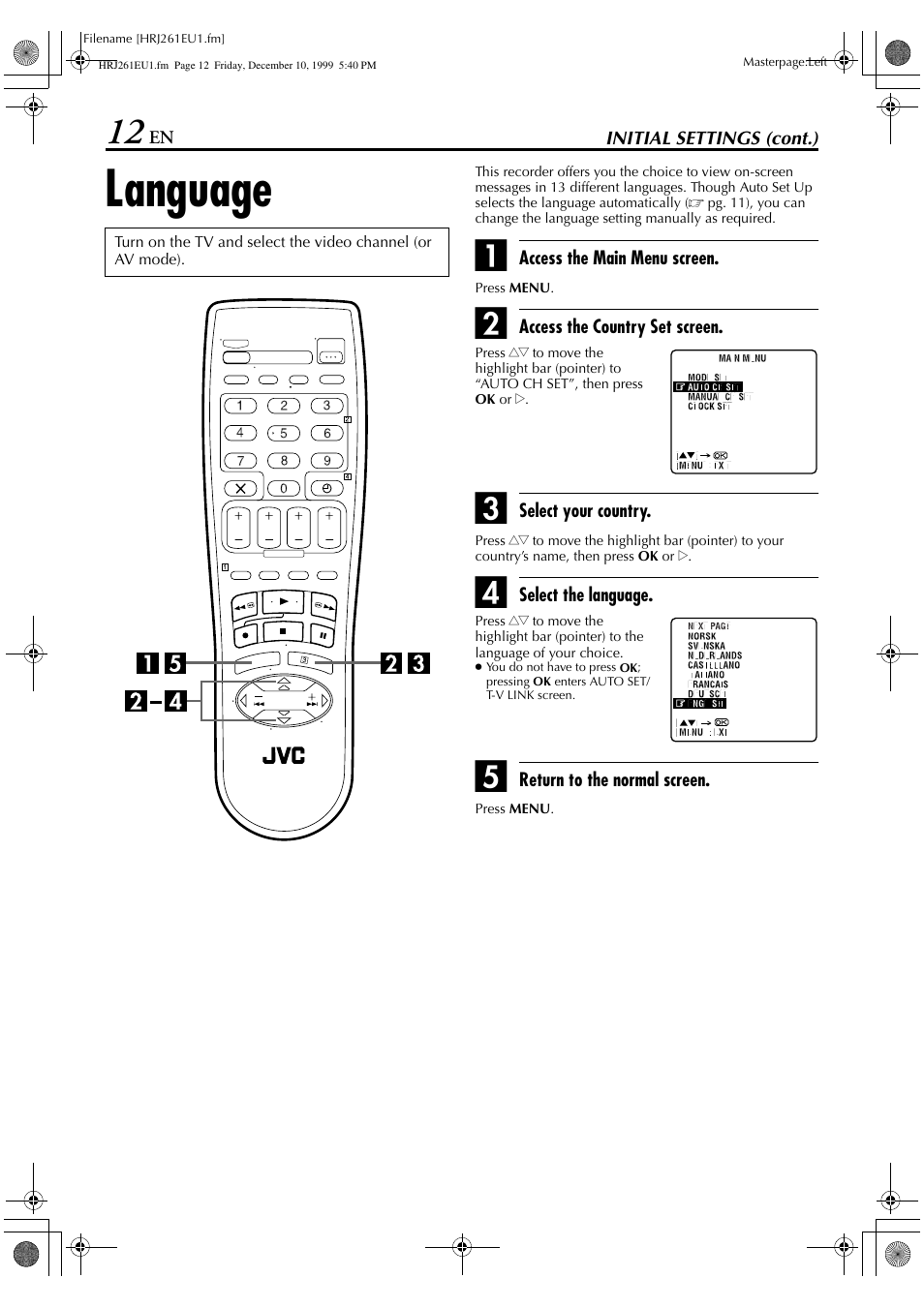 Language | JVC HR-J261EU User Manual | Page 12 / 44