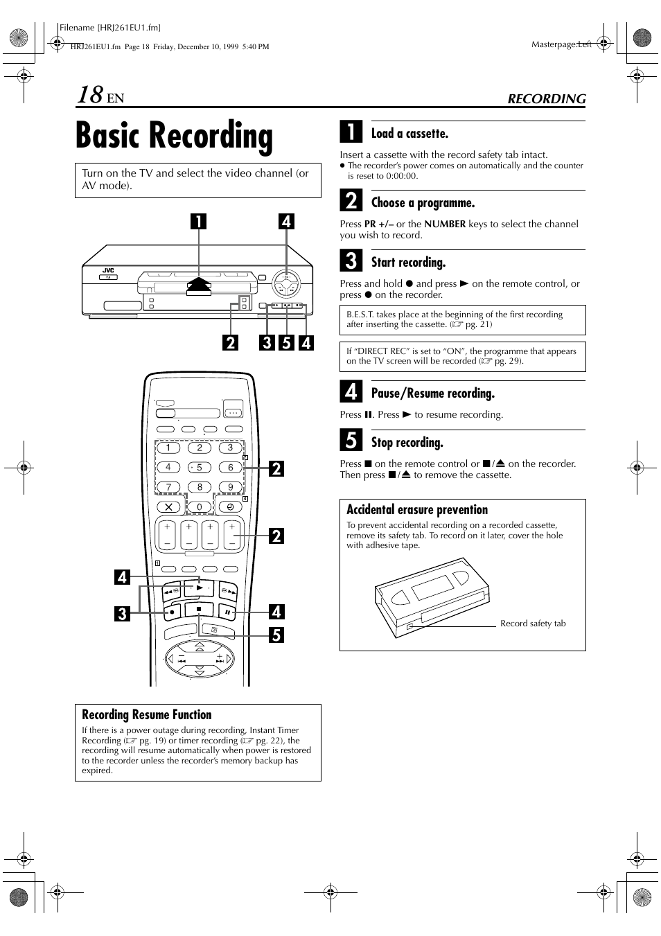 Basic recording | JVC HR-J261EU User Manual | Page 18 / 44