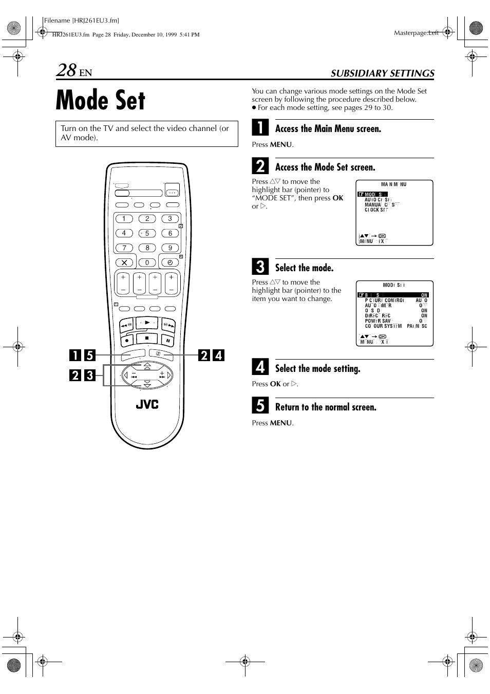 Mode set | JVC HR-J261EU User Manual | Page 28 / 44